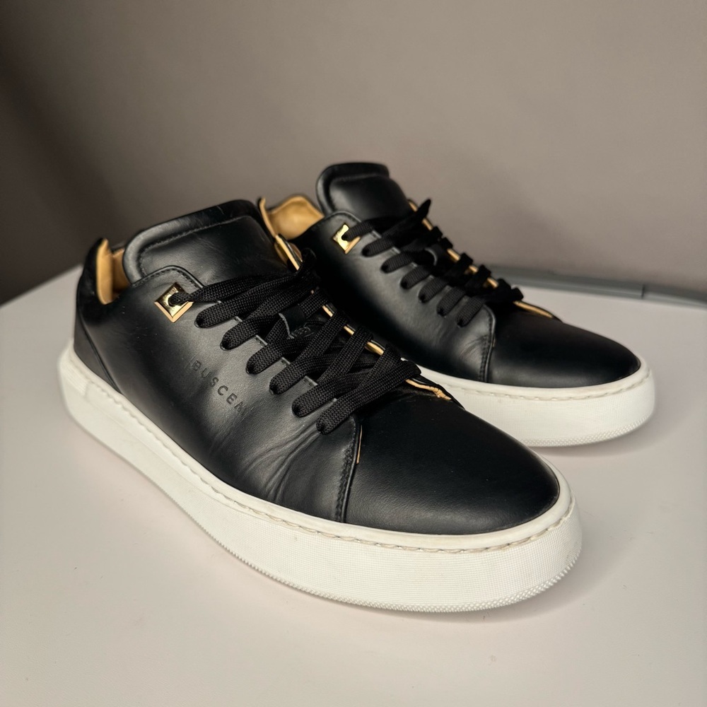 Buscemi Black Italian Leather White Sole Low Top Sneakers w/ Tan Lining Size 38 - Picture 16 of 16